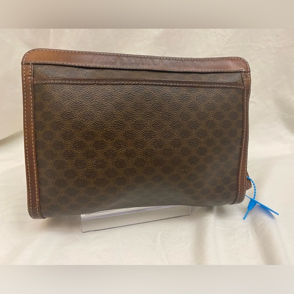 Celine Vintage Triomphe Canvas, Macadam Leather Clutch Wristlet Cosmetic Pouch - Picture 2 of 11